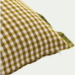 Coussin à carreaux en coton finition volant 30x50cm - marron