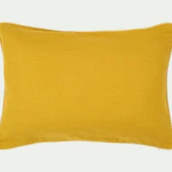 Coussin à passepoil bicolore en coton 30x50cm - jaune