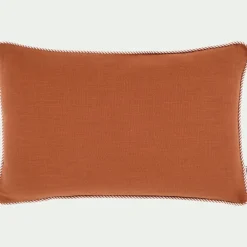 Coussin à passepoil bicolore en coton 30x50cm - brun rustrel