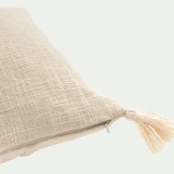 Coussin à pompons en coton 40x60cm - blanc