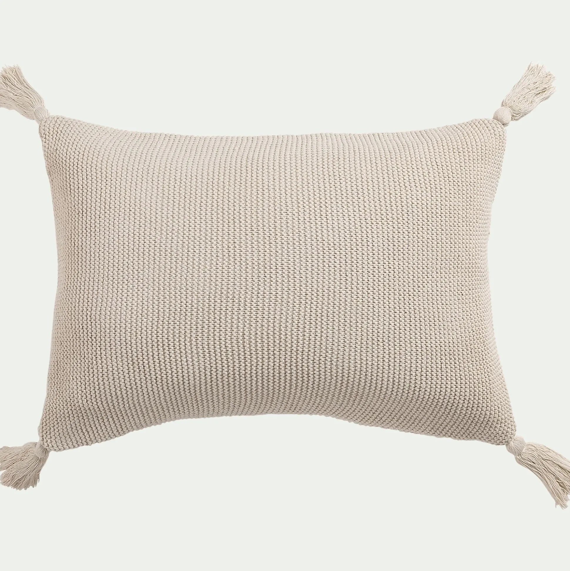 Coussin à pompons tricoté en coton 35x50cm - beige roucas