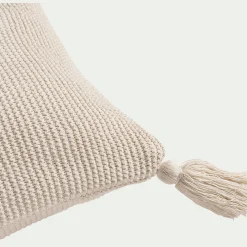 Coussin à pompons tricoté en coton 35x50cm - beige roucas