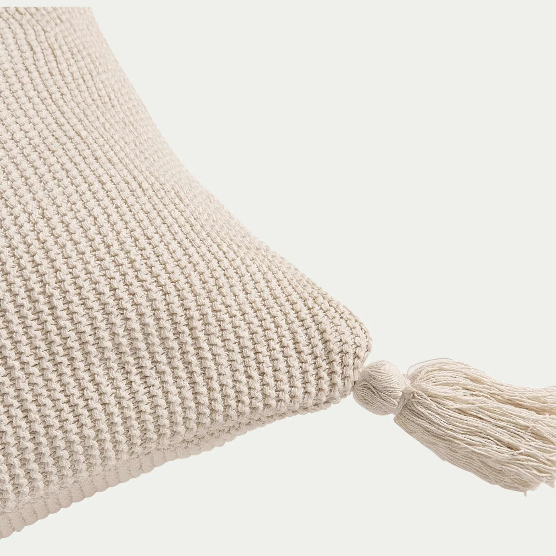 Coussin à pompons tricoté en coton 35x50cm - beige roucas