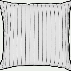 Coussin à rayures brodées en coton 45x45cm - noir et blanc