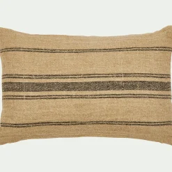Coussin à rayures en lin 30x50cm - naturel et noir