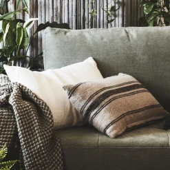 Coussin à rayures en lin 30x50cm - naturel et noir