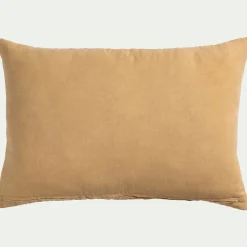 Coussin avec surpiqûres Kantha en lin et coton 40x60cm - beige sable