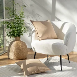 Coussin brodé en coton 45x45cm - beige corde