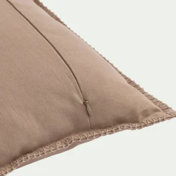 Coussin brodé en coton 45x45cm - beige corde