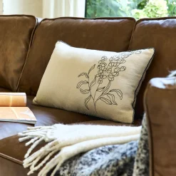 Coussin brodé en coton 30x50cm - naturel