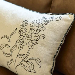 Coussin brodé en coton 30x50cm - naturel