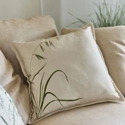 Coussin en coton à motif oyat finition surpiqure 45x45cm - beige