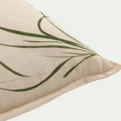 Coussin en coton à motif oyat finition surpiqure 45x45cm - beige