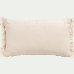 Coussin en coton et jute à rayures finition franges 30x50cm - blanc