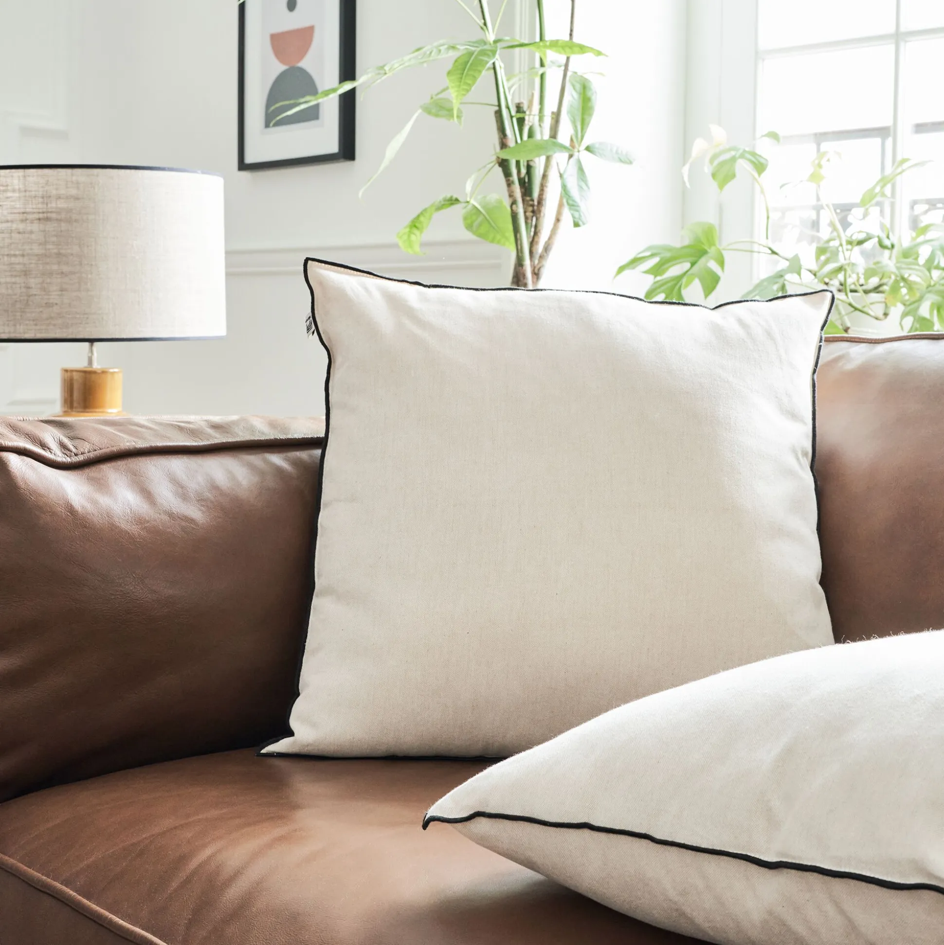 Coussin en coton finition point bourdon 45x45cm - beige