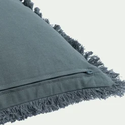 Coussin en coton motif feuille en tissage jacquard finition franges 40x60cm - vert eucalyptus