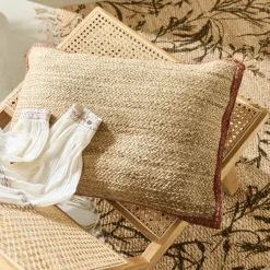 coussin en jute avec finition liseré 40x60cm - naturel