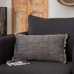 Coussin en lin chambray - noir 30x50cm