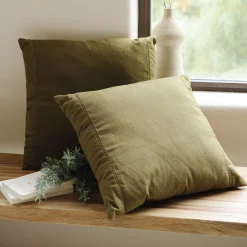 Coussin en lin et coton finition liseré 45x45cm - vert mousse