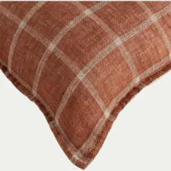 Coussin en lin lavé à carreaux 40x60cm - brun écorce