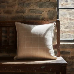 Coussin en lin lavé à carreaux 45x45cm - beige