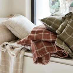 Coussin en lin lavé à carreaux 45x45cm - beige