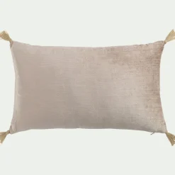 Coussin en velours de coton finition pompons 30x50cm - beige