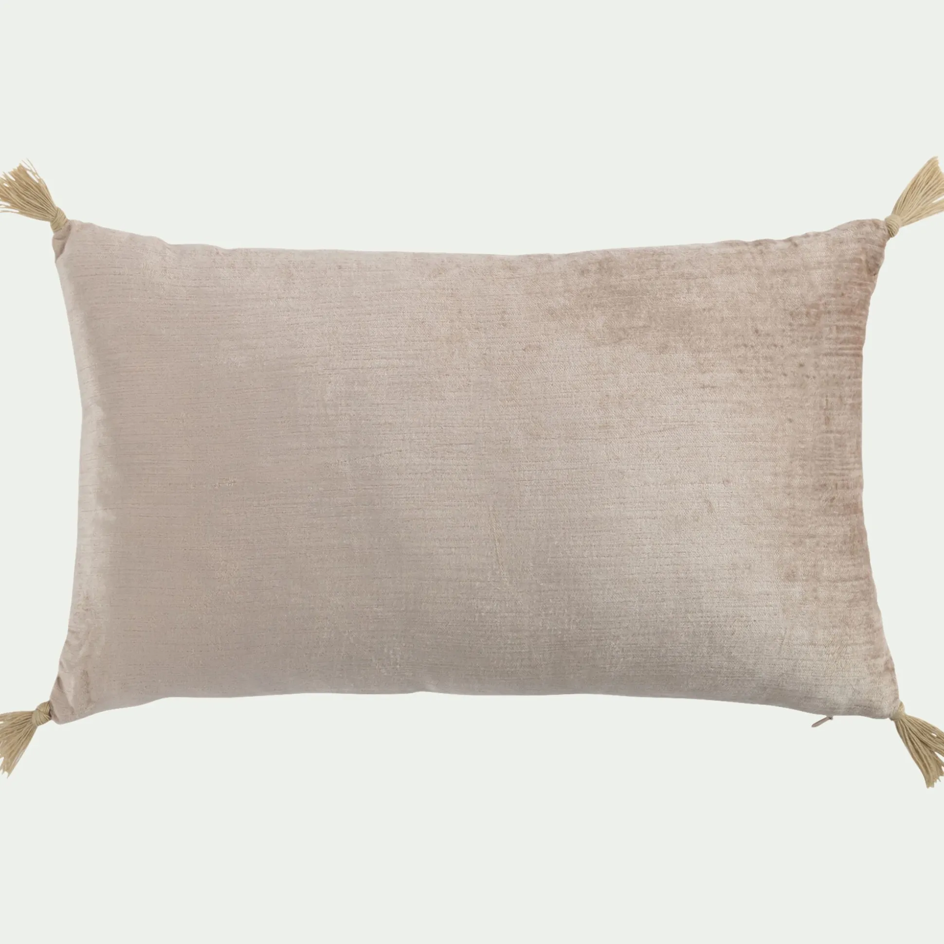 Coussin en velours de coton finition pompons 30x50cm - beige