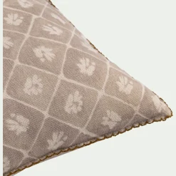 Coussin finition croquet en coton 30x50cm - beige ficelle