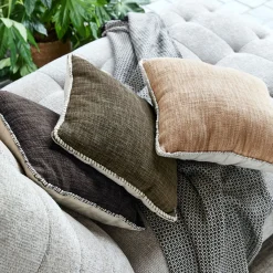 Coussin finition passepoil en coton 45x45cm - vert