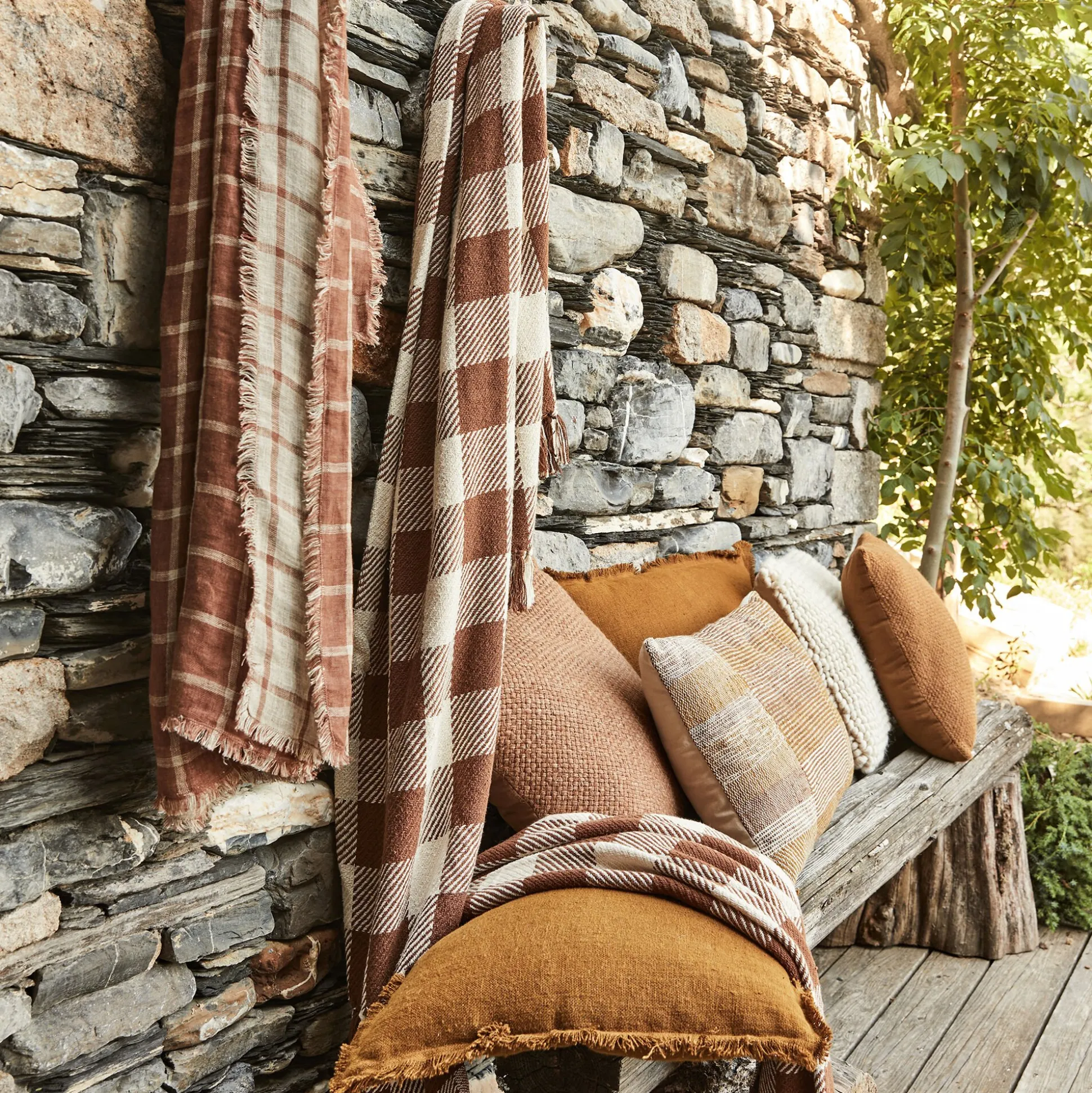 Coussin frangé en lin 45x45cm - brun alep