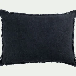Coussin frangé en lin 50x70cm - bleu
