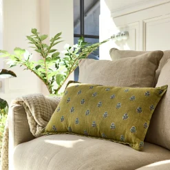 Coussin motif dépareillé en lin et coton 30x50cm - vert