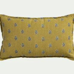 Coussin motif dépareillé en lin et coton 30x50cm - vert