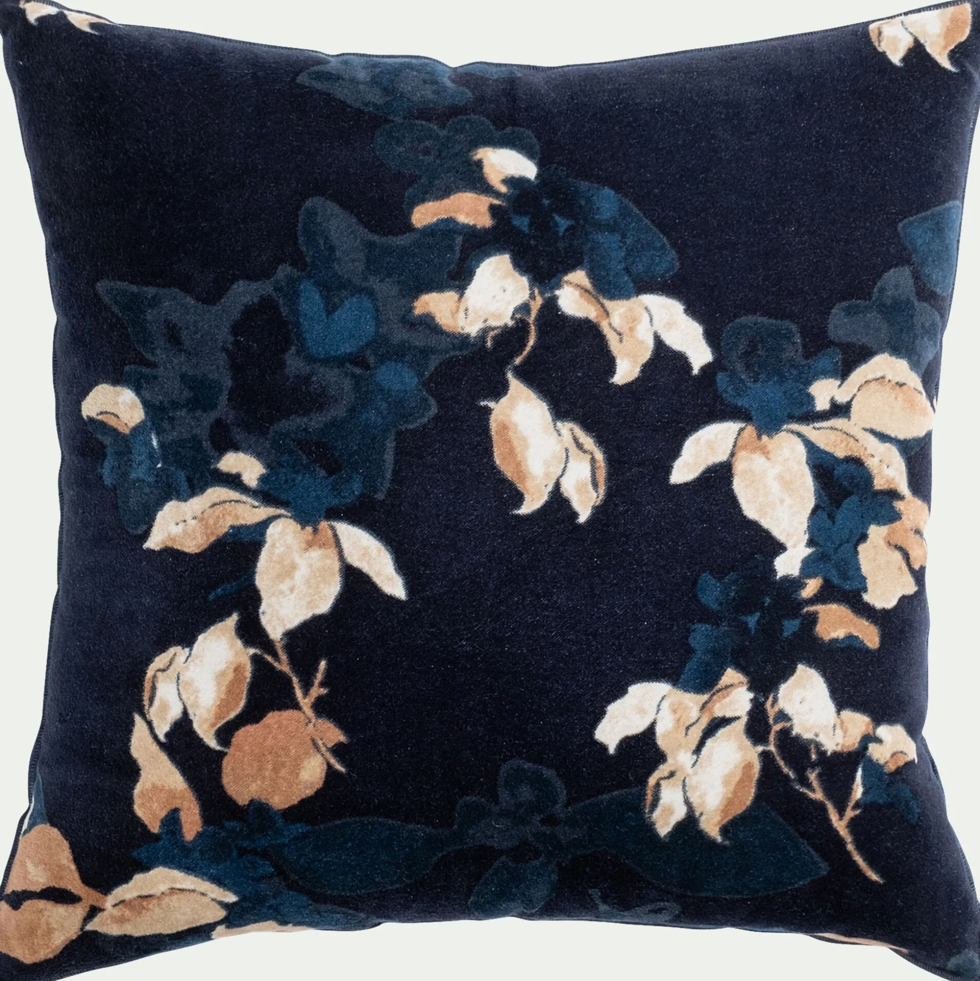 Coussin motif floral en velours 45x45cm - bleu