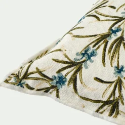 Coussin motif romarin en coton 45x45cm - blanc