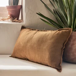 Coussin point de bourdon en coton 30x50cm - brun alep