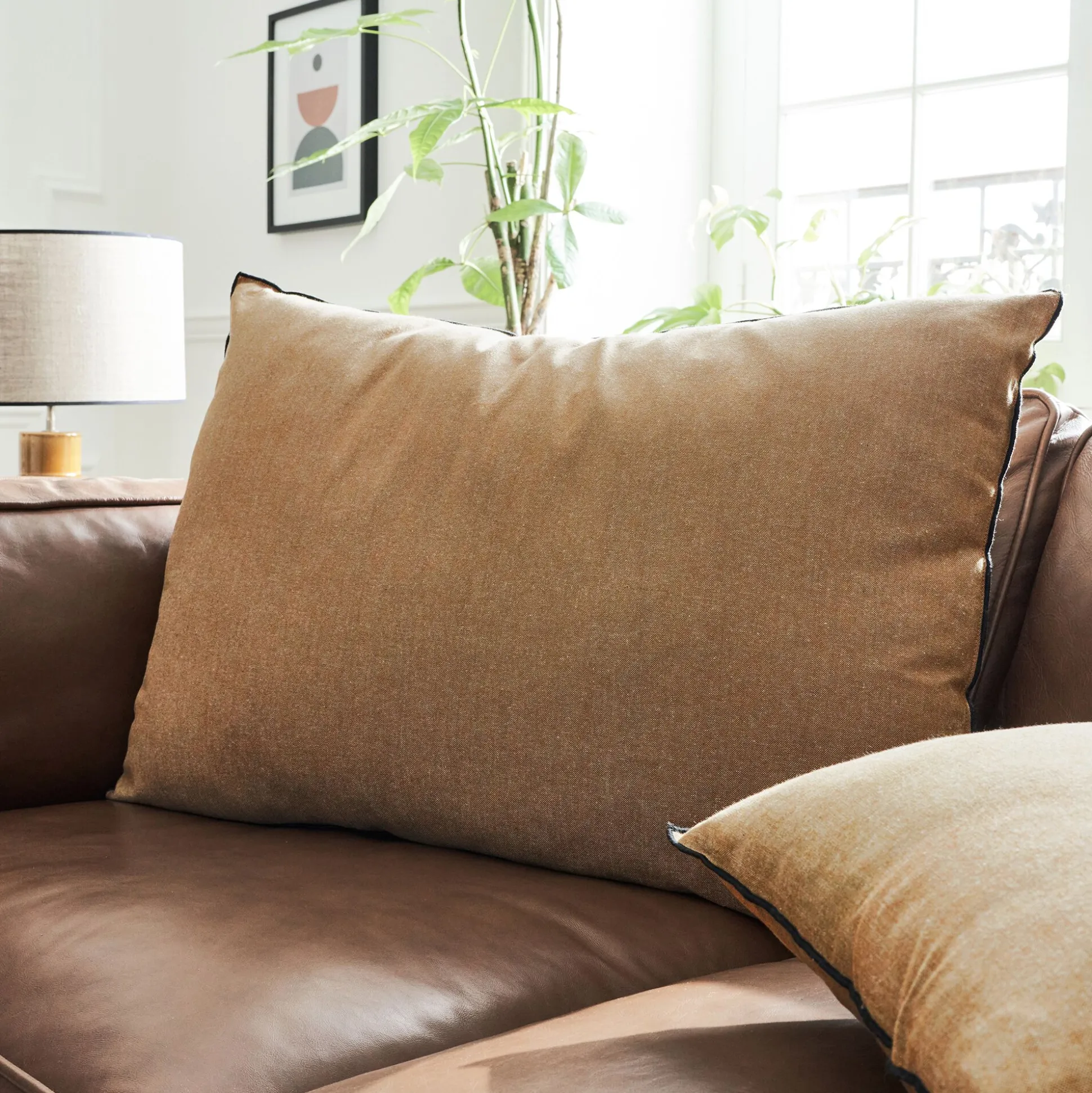 Coussin points bourdon en coton - brun alep 50x70cm