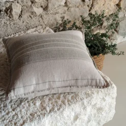 Coussin rayé en lin 45x45cm - vert