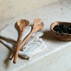 Couverts à salade en bois d'olivier - bois foncé