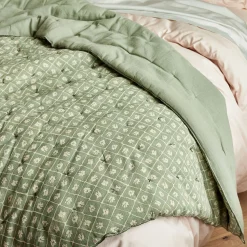 Couvre lit finition croquet en coton 220x240cm - vert