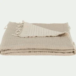 Couvre-lit en coton frangé 230x250cm - beige