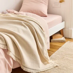 Couvre-lit en coton 130x170cm point ajouré - blanc écru