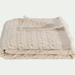 Couvre-lit en coton 230x240cm points fantaisies - blanc écru