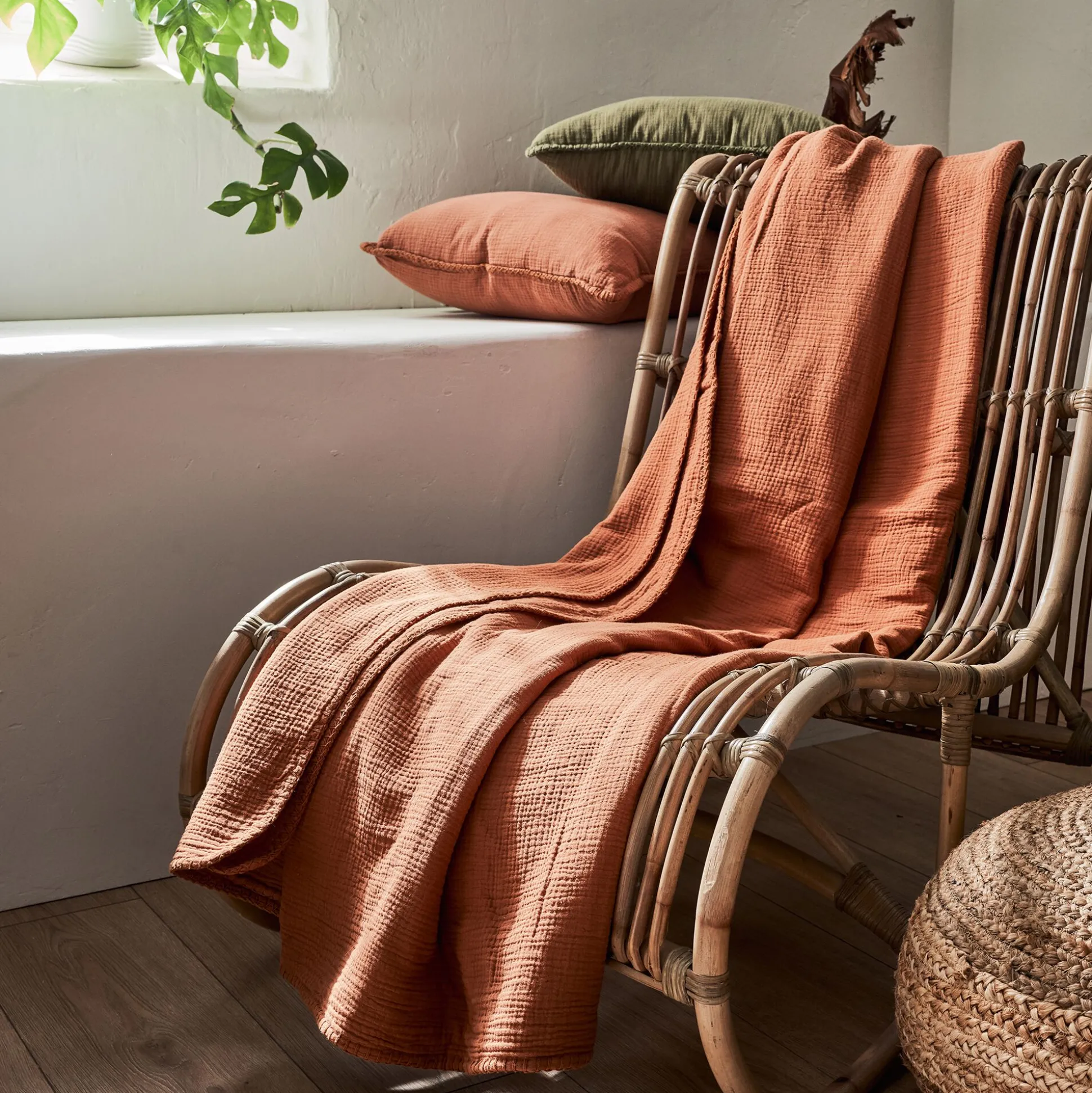 Couvre-lit en gaze de coton 180x230cm - brun rustrel