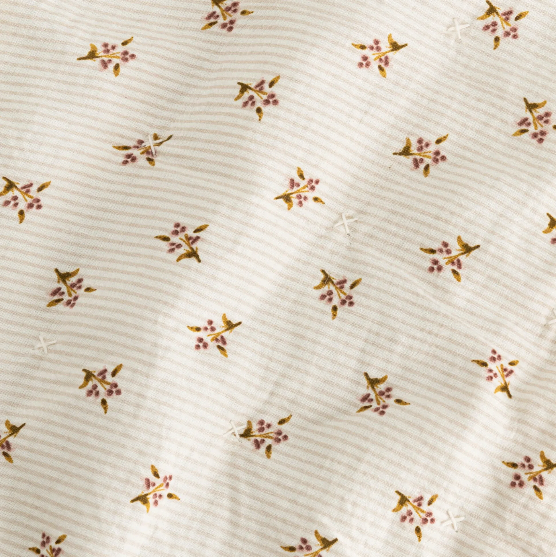 Couvre-lit en lin et coton 220x240cm motif rayé et floral - blanc