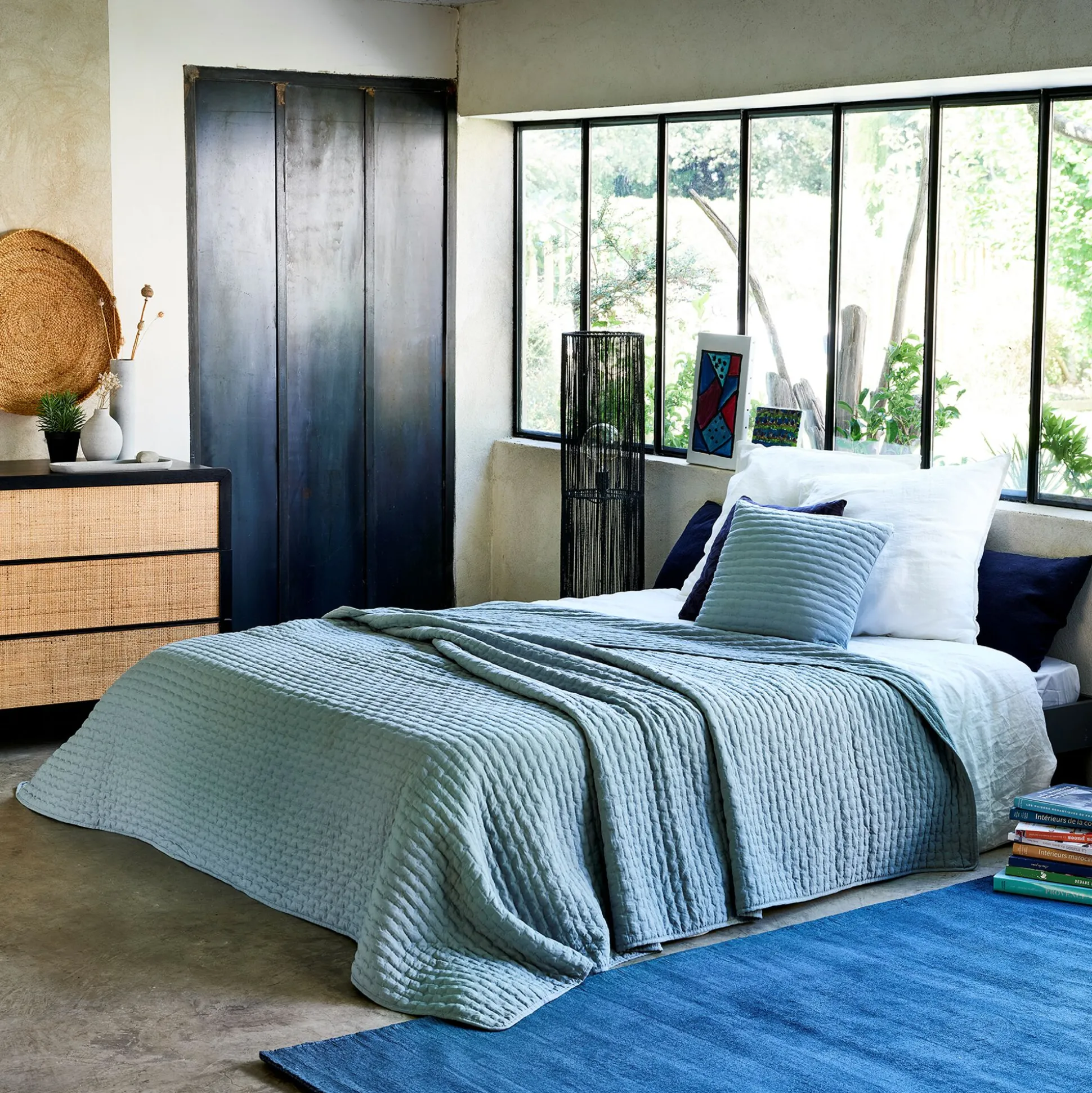 Couvre-lit en tissu surpiqué 180x230cm - bleu calaluna