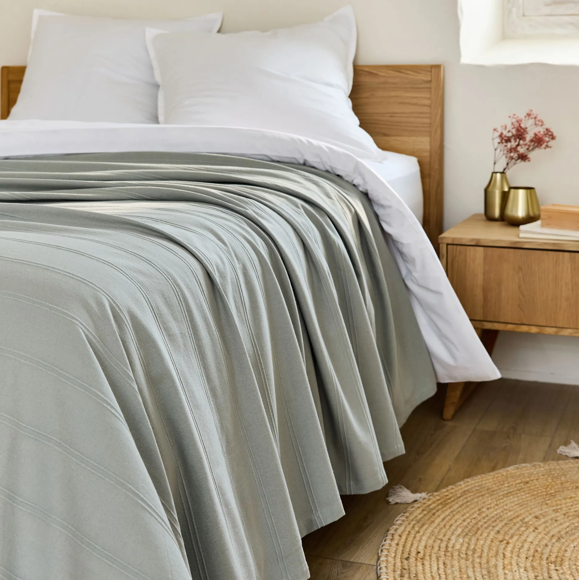 Couvre-lit tissé en coton 230x250cm - vert olivier