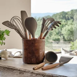 Cuillère à spaghettis en bois et silicone - brun terre ombre