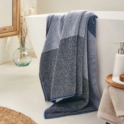 Drap de bain bouclette jacquard en coton - bleu 100x150cm